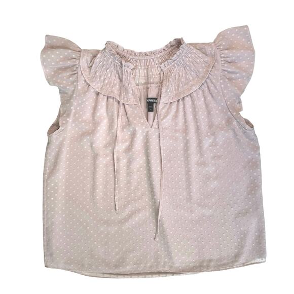 Express Lined Pink Ruffle Blouse Womens M Flutter Sleeve Feminine Coquette Top - Picture 6 of 16